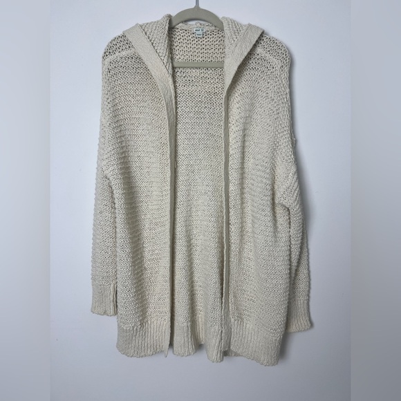 AERIE Beige Hooded Open Knit Bohemian Oversized Slouchy Open Cardigan Sz XS/S - Picture 3 of 12